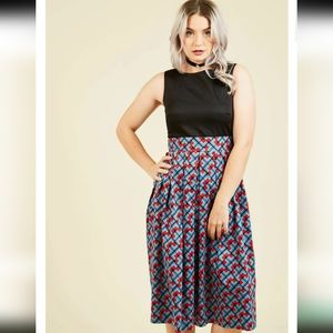 New Modcloth Multi Color "Serendipitous Occasion Midi Dress in Tile", Size US 4